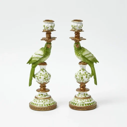 Summer Candleware | Candle Holders<Mrs. Alice Small Green Parrot Candle Holders (Pair)