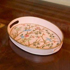 Trays | For Her<Mrs. Alice Small Pink Oval Chinosierie Tole Tray
