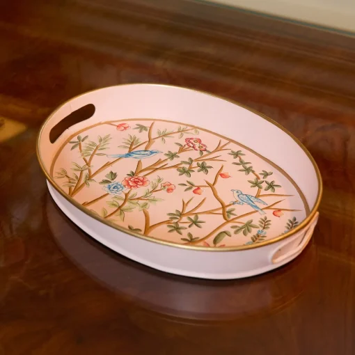 Trays | For Her<Mrs. Alice Small Pink Oval Chinosierie Tole Tray