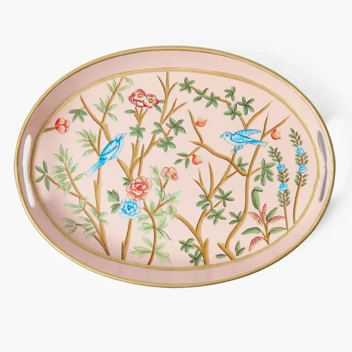 Trays | For Her<Mrs. Alice Small Pink Oval Chinosierie Tole Tray