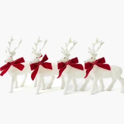 Christmas Decorations<Mrs. Alice Small White Flocked Reindeer with Velvet Bows (Set of 4)