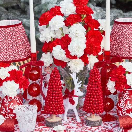 Christmas Decorations<Mrs. Alice Small White Flocked Reindeer with Velvet Bows (Set of 4)