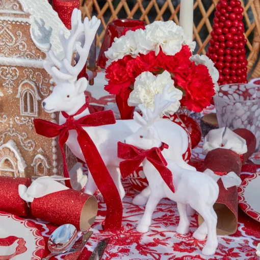 Christmas Decorations<Mrs. Alice Small White Flocked Reindeer with Velvet Bows (Set of 4)