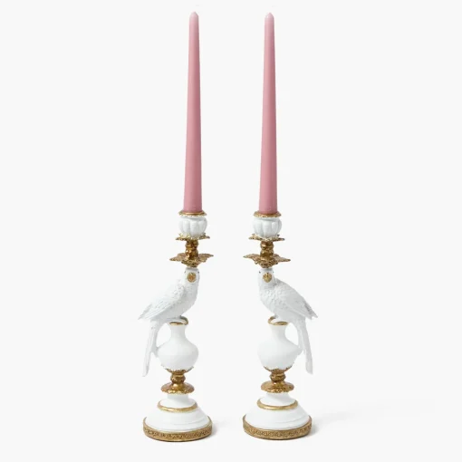 Summer Candleware | Candle Holders<Mrs. Alice Small White Parrot Candle Holder (Pair)