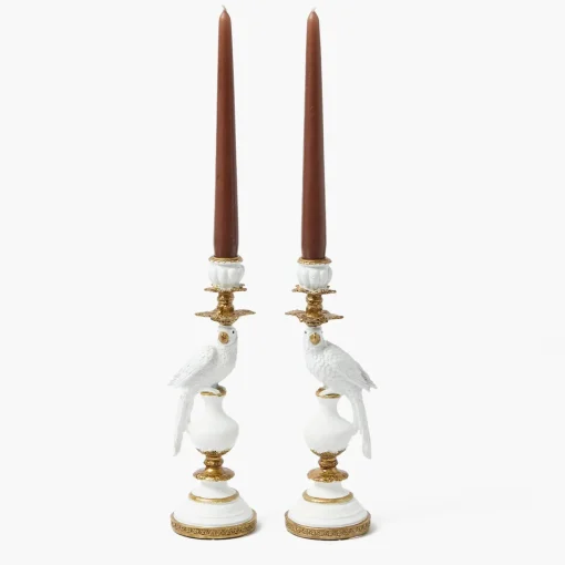 Summer Candleware | Candle Holders<Mrs. Alice Small White Parrot Candle Holder (Pair)
