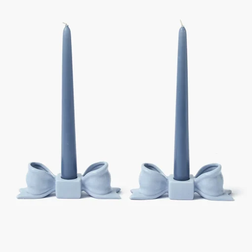 Summer Candleware | Candle Holders<Mrs. Alice Soft Blue Ceramic Bow Candle Holder (Pair)