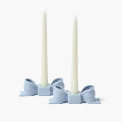 Summer Candleware | Candle Holders<Mrs. Alice Soft Blue Ceramic Bow Candle Holder (Pair)
