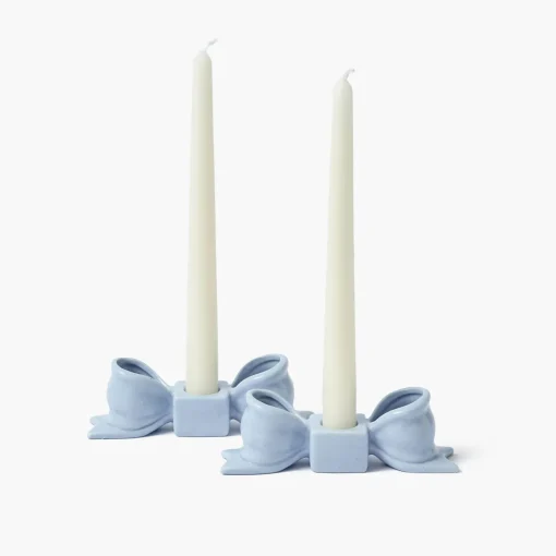 Summer Candleware | Candle Holders<Mrs. Alice Soft Blue Ceramic Bow Candle Holder (Pair)