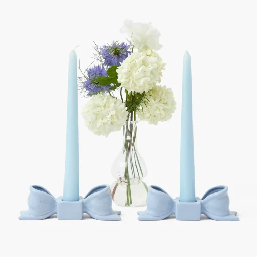 Summer Candleware | Candle Holders<Mrs. Alice Soft Blue Ceramic Bow Candle Holder (Pair)