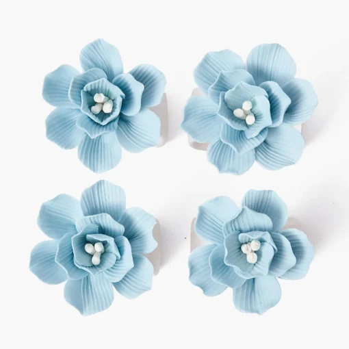 Summer Table Linen | Napkin Rings & Bows<Mrs. Alice Soft Blue Fiore Napkin Rings (Set of 4)