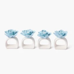 Summer Table Linen | Napkin Rings & Bows<Mrs. Alice Soft Blue Fiore Napkin Rings (Set of 4)