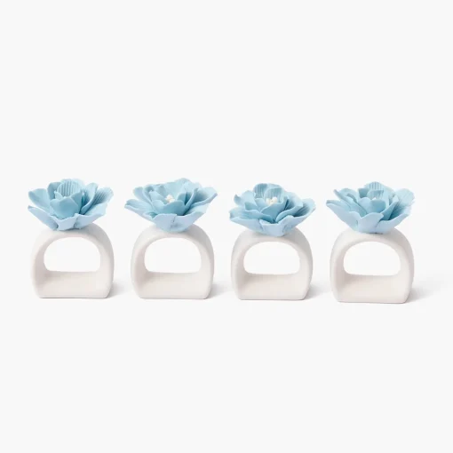 Summer Table Linen | Napkin Rings & Bows<Mrs. Alice Soft Blue Fiore Napkin Rings (Set of 4)