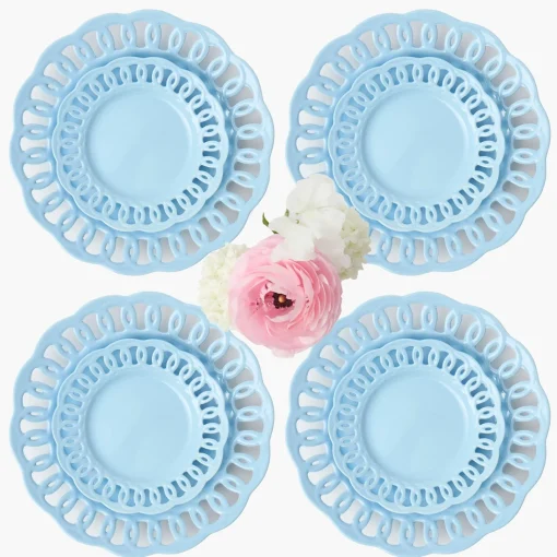 Summer Crockery | Crockery Sets<Mrs. Alice Soft Blue Lace Dinner & Starter Plates (Set of 8)