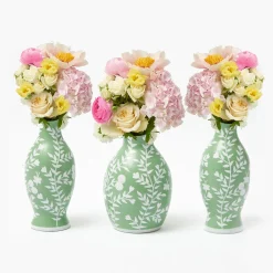 Vases | Vases & Planters<Mrs. Alice Soft Green Hand Painted Tole Bud Vases (Set of 3)