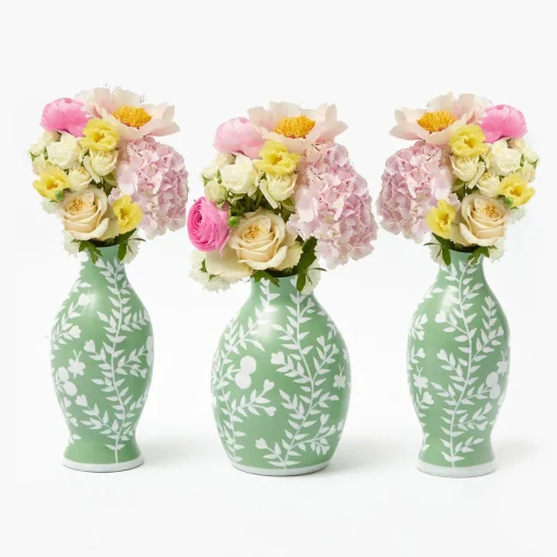 Vases | Vases & Planters<Mrs. Alice Soft Green Hand Painted Tole Bud Vases (Set of 3)