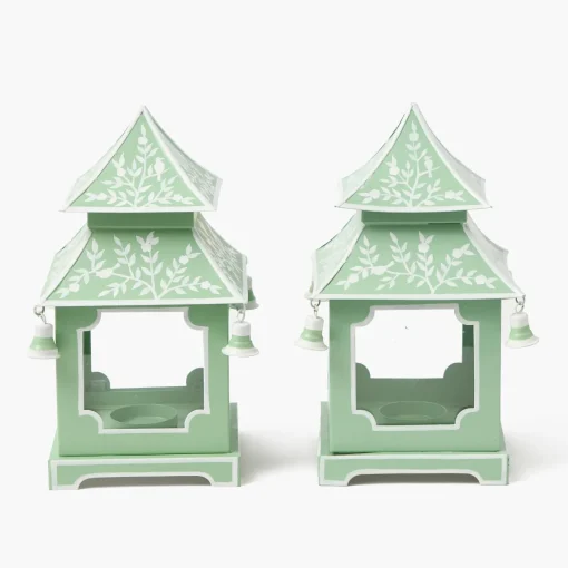 Summer Candleware | Year-round Decorations<Mrs. Alice Soft Green Mini Chinoiserie Pagoda Lanterns (Pair)