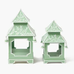 Summer Candleware | Year-round Decorations<Mrs. Alice Soft Green Mini Chinoiserie Pagoda Lanterns (Pair)