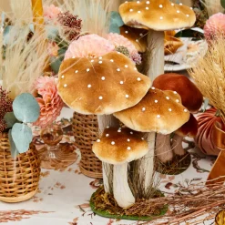 Year-round Decorations | Autumn Decorations<Mrs. Alice Tall Caramel Velvet Mushrooms (Set of 3)