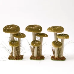 Year-round Decorations | Autumn Decorations<Mrs. Alice Tall Green Velvet Mushrooms (Set of 3)