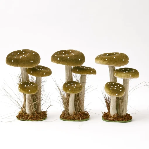 Year-round Decorations | Autumn Decorations<Mrs. Alice Tall Green Velvet Mushrooms (Set of 3)