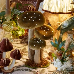 Year-round Decorations | Autumn Decorations<Mrs. Alice Tall Green Velvet Mushrooms (Set of 3)