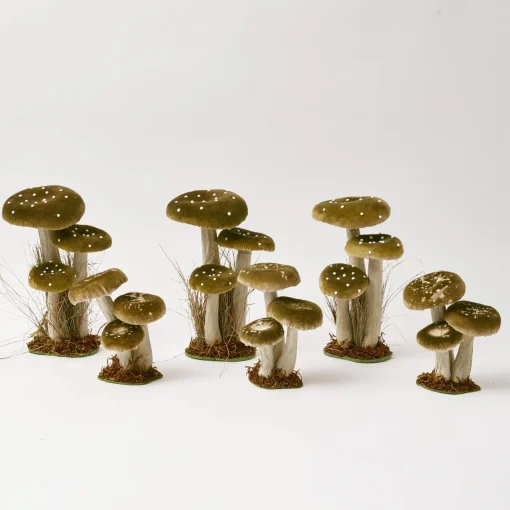 Year-round Decorations | Autumn Decorations<Mrs. Alice Tall Green Velvet Mushrooms (Set of 3)