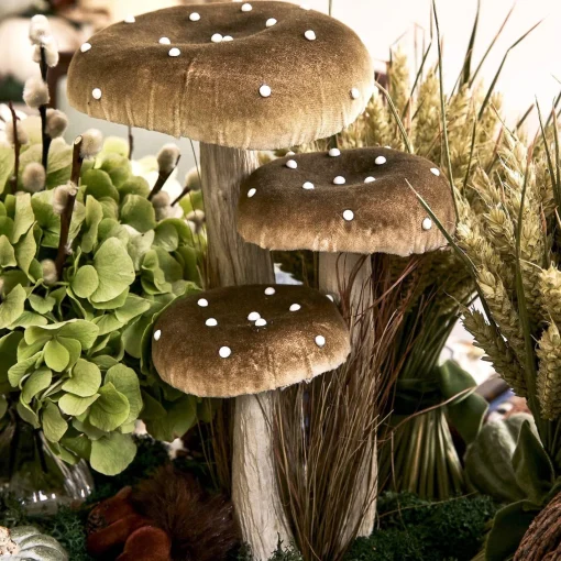 Year-round Decorations | Autumn Decorations<Mrs. Alice Tall Green Velvet Mushrooms (Set of 3)