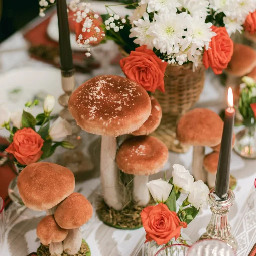 Year-round Decorations | Autumn Decorations<Mrs. Alice Tall Orange Velvet Mushrooms (Set of 3)