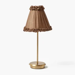 Rechargeable Table Lamps<Mrs. Alice Tall Rechargeable Lamp with Brown Frilled Silk Shade (18cm)