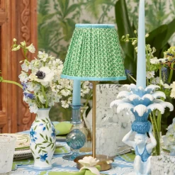 Rechargeable Table Lamps | Summer Lighting<Mrs. Alice Tall Rechargeable Lamp with Green & Blue Lotus Shade (18cm)