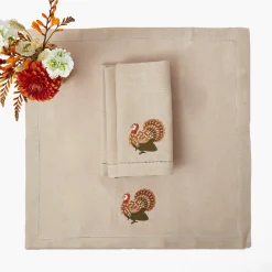 Napkins<Mrs. Alice Taupe Embroidered Turkey Linen Napkins (Set of 4)