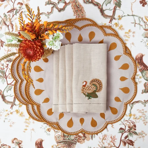 Napkins<Mrs. Alice Taupe Embroidered Turkey Linen Napkins (Set of 4)