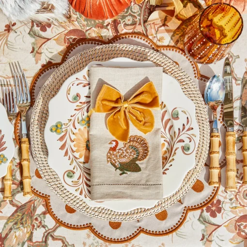 Napkins<Mrs. Alice Taupe Embroidered Turkey Linen Napkins (Set of 4)
