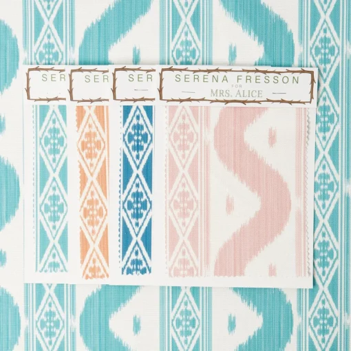 Serena Fresson Fabrics<Mrs. Alice Turquoise Ikat Stripe Fabric