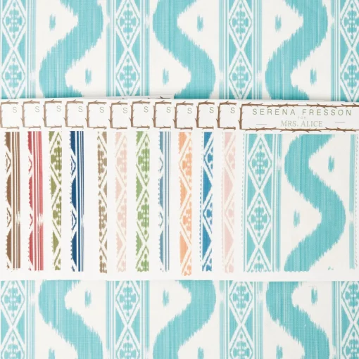 Serena Fresson Fabrics<Mrs. Alice Turquoise Ikat Stripe Fabric