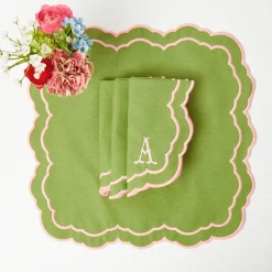 Napkins | Mrs. Alice Monogram<Mrs. Alice Valérie Green & Pink Napkins (Set of 4)
