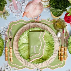 Napkins | Mrs. Alice Monogram<Mrs. Alice Valérie Green & Pink Napkins (Set of 4)