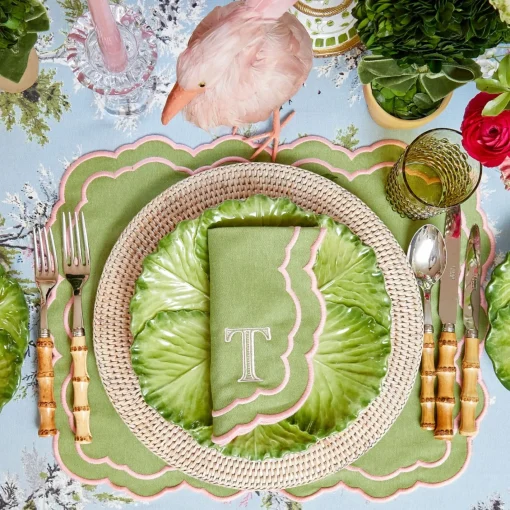 Napkins | Mrs. Alice Monogram<Mrs. Alice Valérie Green & Pink Napkins (Set of 4)