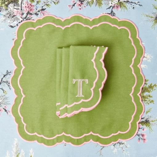 Napkins | Mrs. Alice Monogram<Mrs. Alice Valérie Green & Pink Napkins (Set of 4)