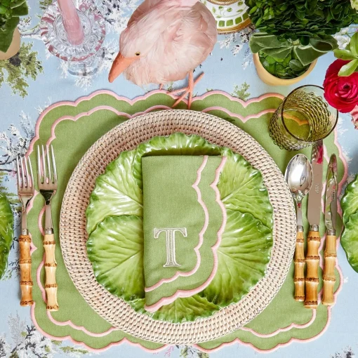 Table Linen Sets | Mrs. Alice Monogram<Mrs. Alice Valérie Green & Pink Placemats & Napkins (Set of 4)