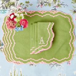 Table Linen Sets | Mrs. Alice Monogram<Mrs. Alice Valérie Green & Pink Placemats & Napkins (Set of 4)