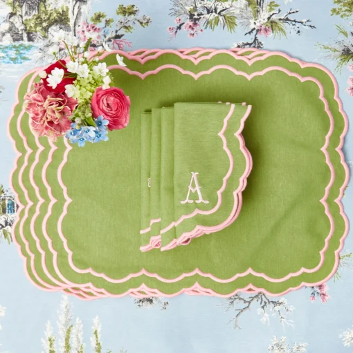 Table Linen Sets | Mrs. Alice Monogram<Mrs. Alice Valérie Green & Pink Placemats & Napkins (Set of 4)