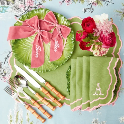 Table Linen Sets | Mrs. Alice Monogram<Mrs. Alice Valérie Green & Pink Placemats & Napkins (Set of 4)