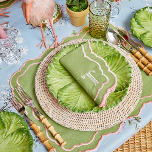 Table Linen Sets | Mrs. Alice Monogram<Mrs. Alice Valérie Green & Pink Placemats & Napkins (Set of 4)