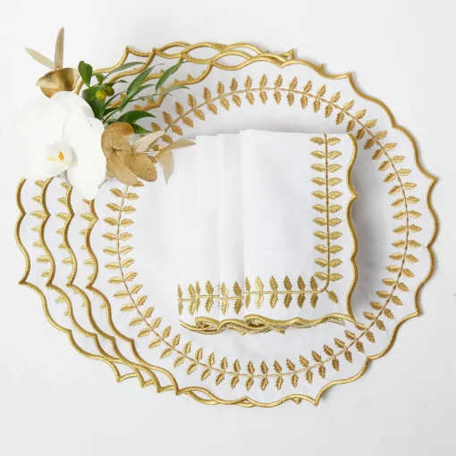 Table Linen Sets<Mrs. Alice White & Gold Laurel Placemats & Napkins (Set of 4)