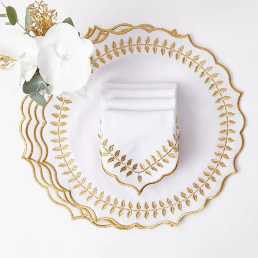 Table Linen Sets<Mrs. Alice White & Gold Laurel Placemats & Napkins (Set of 4)