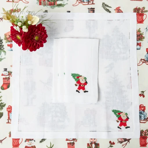 Napkins<Mrs. Alice White Hand Embroidered Father Christmas Napkins (Set of 4)