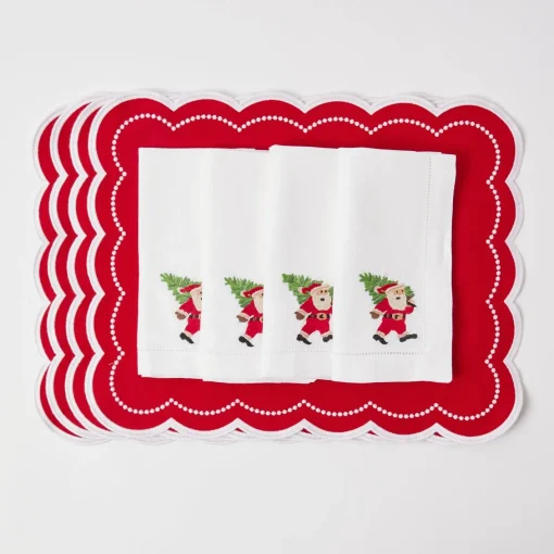 Napkins<Mrs. Alice White Hand Embroidered Father Christmas Napkins (Set of 4)