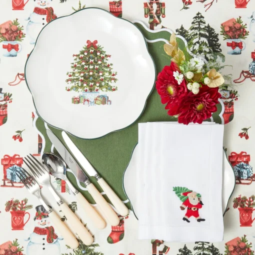 Napkins<Mrs. Alice White Hand Embroidered Father Christmas Napkins (Set of 4)