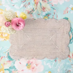 Summer Table Linen | Placemats<Mrs. Alice White Rectangular Scalloped Rattan Placemats (Set of 4)
